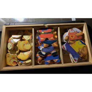 Bear Family Dressup - 54 Brand New Pieces - New Wooden Box w/ Wooden Pcs.